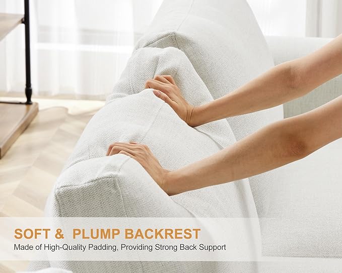 ABCASA L Shaped Sofa Couch with Wide Armrest for Living Room,Removable Cushion Cover, Modern Premium Linen 3 Seater Sofas for Small Space, Office, Apartment, Ivory