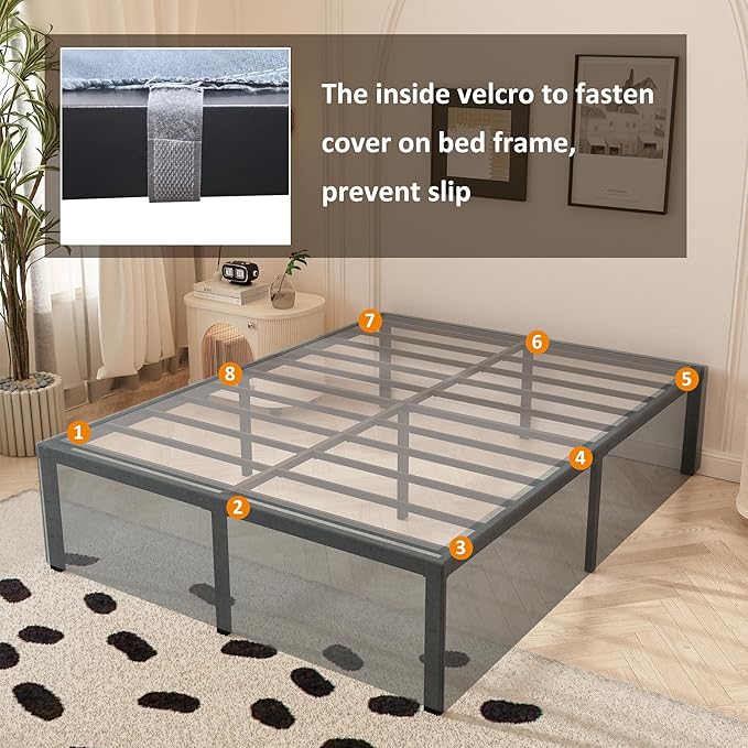 California King Bed Frames with Fabric Cover, 18 Inch Heavy Duty Metal Platform Support Up to 3000 lbs with Steel Slat, No Box Spring Needed, Easy Assembly, Noise Free, Black