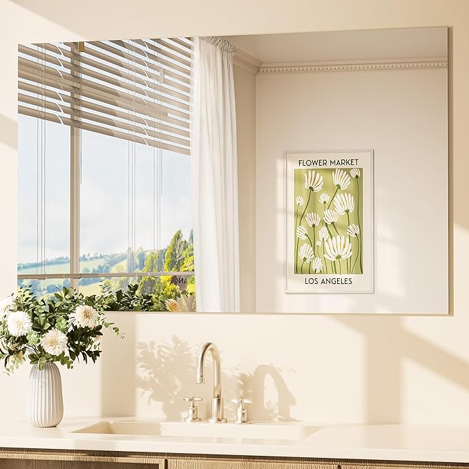 TETOTE Frameless Mirror 48" x 30" Frameless Bathroom Vanity Mirror for Over Sink with Tempered Glass, Bedroom, Entryway, Hallway, Home Gym, Horizontal or Vertical