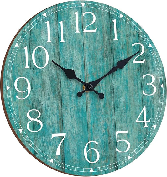 HYLANDA 12 Inch Teal Wall Clock - Silent, Non-Ticking, Battery Operated, Turquoise, Decorative, Unisex