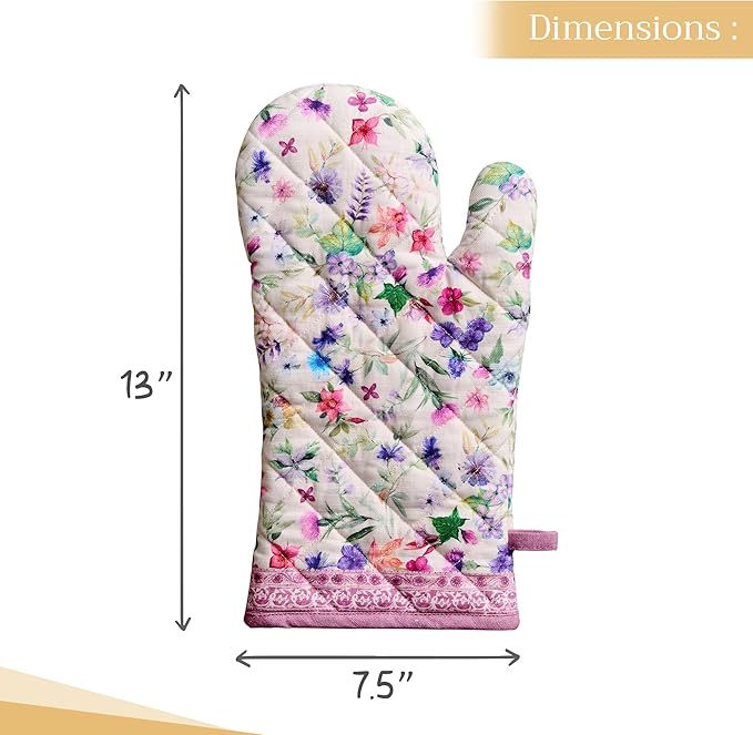 Maison d' Hermine Oven Gloves 100% Cotton Oven Mitt 7" x 13" with Loop Heat Resistant, BBQ, Cooking Gloves, Baking, Grilling, Kitchen, Handling Hot Pans Spring/Summer (Pack of 1, Chardon)