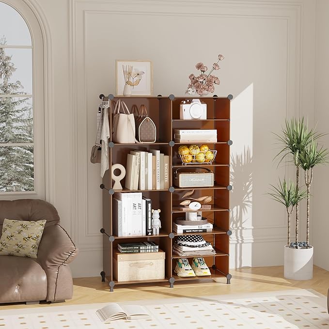 AWTATOS Closet Organizer 8 Cube Storage Shelves Clothes Organizers Closet Storage Stackable Cubby Shelving for Closet Bedroom Living Room Office Cocoa Brown