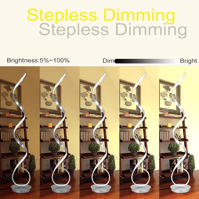 57" Modern Silver Floor Lamp,Simple Desin Shape Lamp,3 Color Light,Foot Step Switch Spriral,Floor Light with Remote for Living Room,Bedroom,Dining Room(Silver)