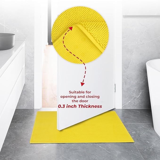 American Soft Linen Bath Rug, 20 in 34 in 100% Cotton Bath Mats Rugs for Bathroom, Slip Reducer Washable Shaggy Form Area Rugs, Yellow Bath Rug