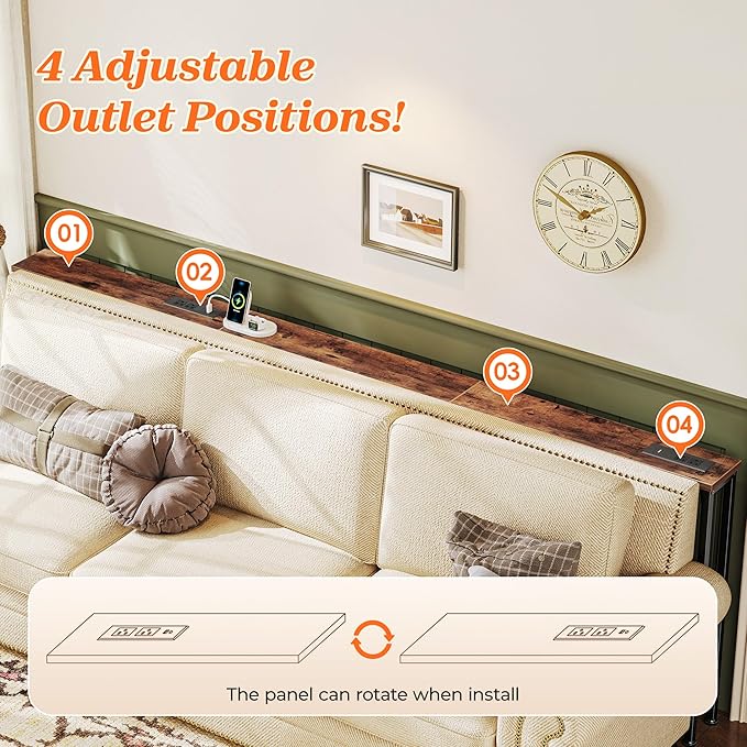 SUPERJARE 86.6 Inch Sofa Table with 2 Power Outlets and USB-C Ports, 5.9 Inch Narrow Console Table with Storage, Long Entryway Hallway Couch Table Behind Sofa, Small Spaces, Living Room, Rustic Brown