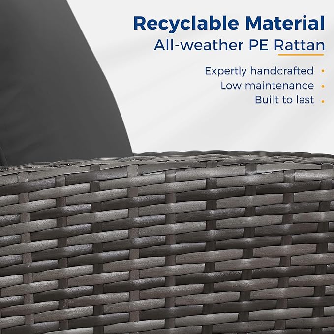 Wisteria Lane 5 Piece Patio Furniture Set, Wicker Outdoor Patio Conversation Furniture Set, All Weather Outdoor Patio Sofa with Cushion and Glass Table, Dark Grey