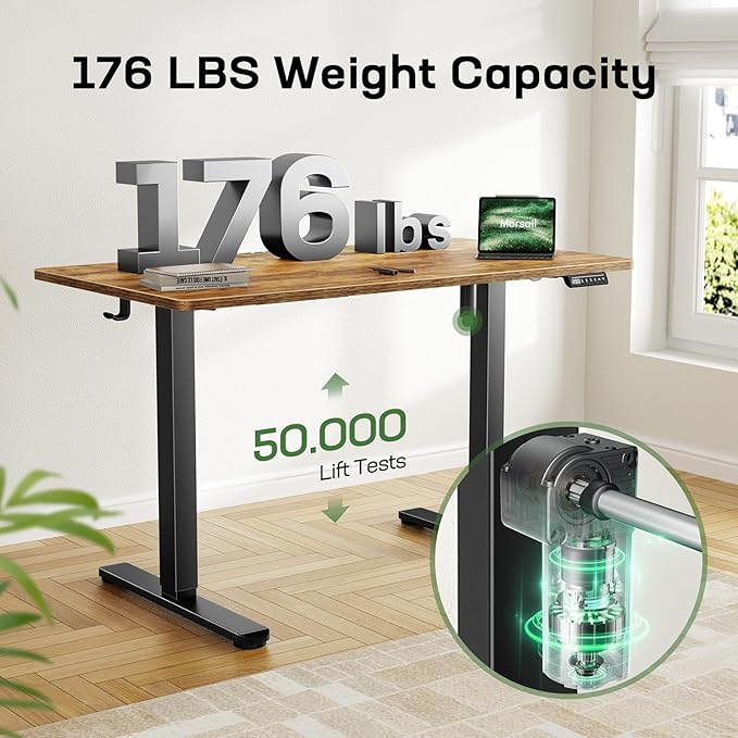 Marsail Electric Standing Desk with One-Piece Desktop,55 x 30 inch Height Adjustable Office Gaming Computer Desk with Deeper Tabletop, Home Office Stand up Desk with 4 Memory Presets, 2 Packages