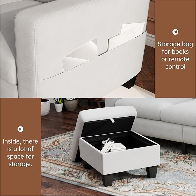 Youmumeub 79''Sectional Couch Couches for Living Room - L-Shaped 4-Seater Deep Sectional Sofa,Removable Covers,Suitable for The Living Room, Apartment or Office-White