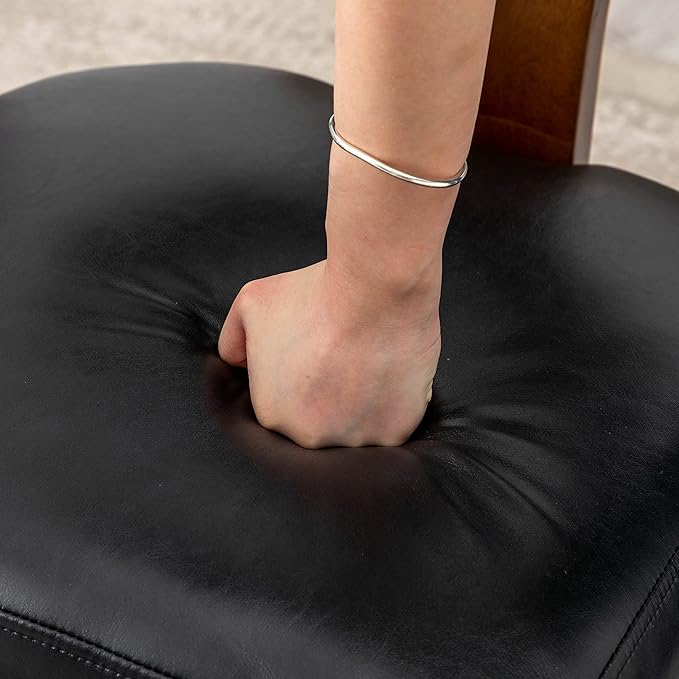 Mid Century Modern Dining Chairs Set of 2 PU Leather Upholstered Side Chairs, Modern Kitchen Armless Parson Chairs Solid Wood Dining Chairs, Black