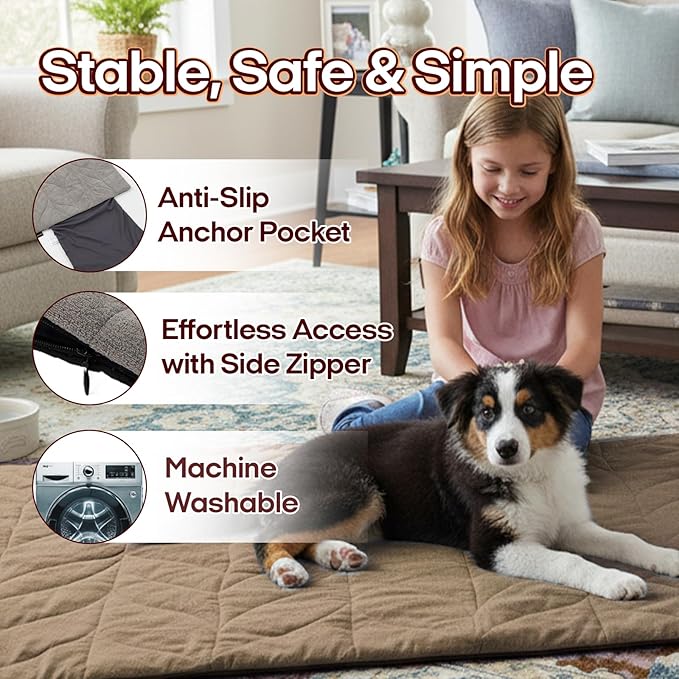 Dog Heating Pad (48"x28") - Waterproof Electric Heated Mat & Pet Bed for Indoor and Outdoor Use, Chew Resistant Cord, Machine Washable Cover with Wheat Pattern Quilting, for Cats and Pets