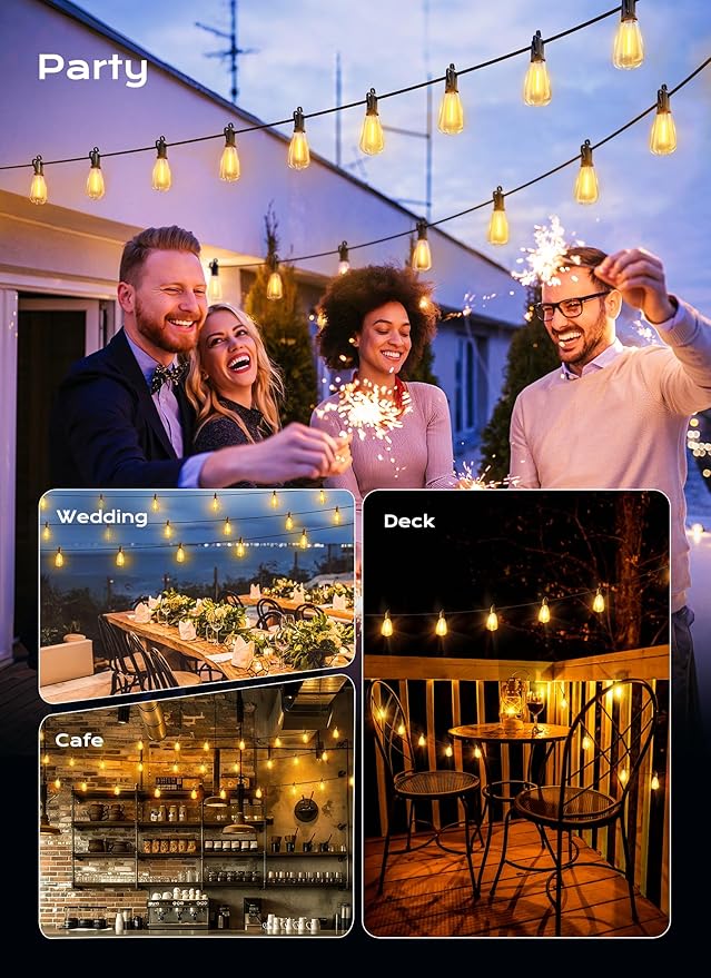 Brightown Outdoor String Lights, 30FT 11+1 LED ST38 LED Patio Lights Shatterproof, Dimmable IP65 Waterproof Connectable Hanging Outdoor Light for Backyard, Porch, Deck, Balcony