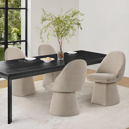 Swivel Dining Chairs Set of 4, Upholstered Mid Century Modern Deskchair with Round Back, Linen Fabric Kitchen Chairs for Dining Room, Bedroom, Dressing Room, Khaki