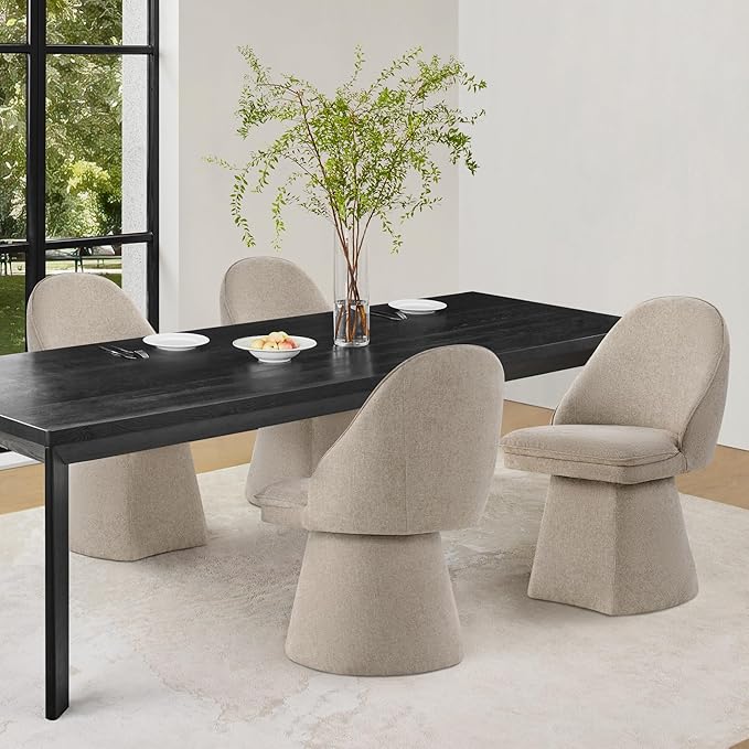 Swivel Dining Chairs Set of 1, Upholstered Mid Century Modern Deskchair with Round Back, Linen Fabric Kitchen Chairs for Dining Room, Bedroom, Dressing Room, Khaki