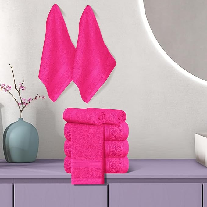 BOUTIQUO Ultra Soft Cotton Washcloths, Contains 12 Piece Face Cloths 12x12 inch, Ideal for Everyday use Face Towels, Compact & Lightweight Multi Purpose Washcloths - Hot Pink