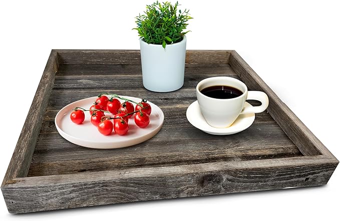 Wooden Ottoman Tray with Felt Pad – Decorative Couch Serving Tray Made with Real Rustic Reclaimed Wood - Perfect for Living Room Ottomans, Sofas, & Coffee Tables -18" x 18"- Natural Weathered Gray