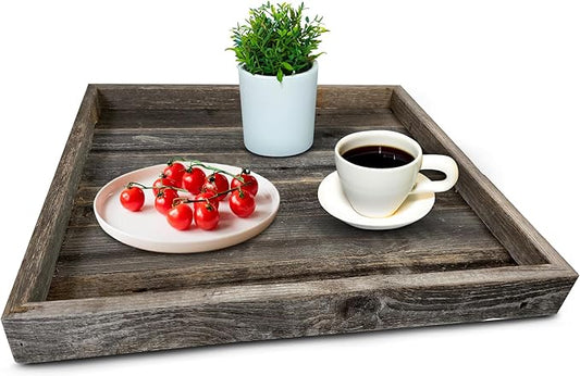 Wooden Ottoman Tray with Felt Pad – Decorative Couch Serving Tray Made with Real Rustic Reclaimed Wood - Perfect for Living Room Ottomans, Sofas, & Coffee Tables -24" x 24" - Natural Weathered Gray