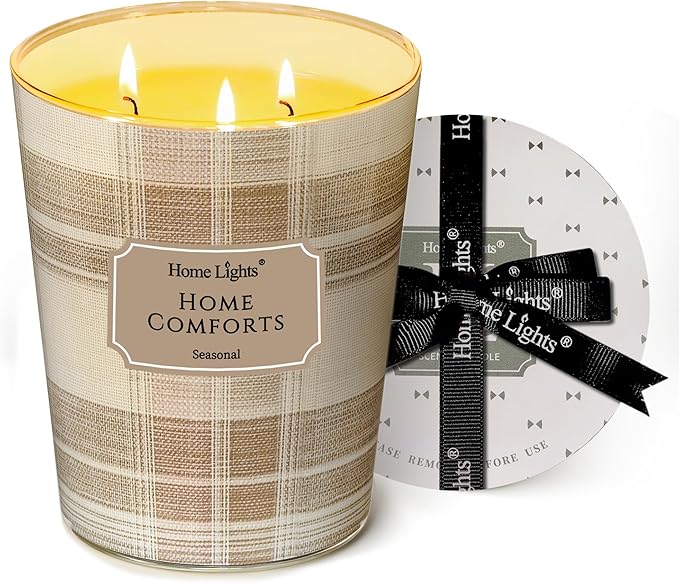 HomeLights Home Comforts Scented Candles | 34oz Soy Candles Rustic Modern 3-Wick Large Candle Jars | Ideal Candle Gifts for Events, Home Decor Stress, Relief & Relaxation