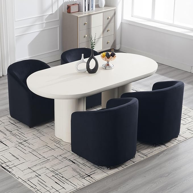 Black Barrel Dining Chairs Swivel on Casters Set of 2, Modern Velvet Upholstered Dining Room Chairs with Arms Back Accent Side Chairs for Bedroom Living Room Kitchen