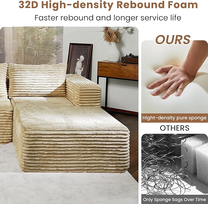 Bashaw 108" Cloud Sectional Couch Sofa with L-Shape Chaise, Modern Modular Sofa Couch Upholstered Couches for Living Room Bedroom, No Assembly Required (Beige, L Shape)