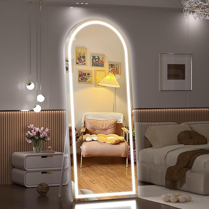Hasipu 71" X 32" Full Length Mirror with Lights, White Frame Arch Led Mirror Full Length and 3 Colors Temperatures & Brightness Adjustable,Light Up Mirror Full Body for Bedroom Cloakroom Living Room