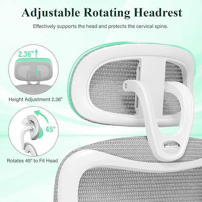 SUNNOW Ergonomic Office Chair, Comfy Mesh Desk Chair, High Back Computer Gaming Chairs with Adjustable Lumbar Support, Flip-Up Arms, Headrest, Tilt Function, Wide Cushion, Swivel Wheel, BIFMA Quality