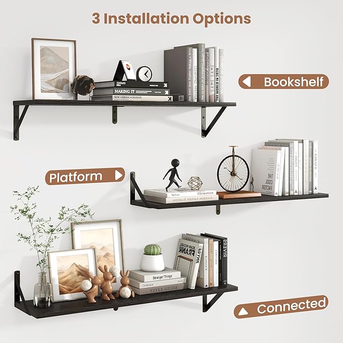 Axeman Black Floating Shelves for Wall | 32W x 8D Floating Shelves Set of 2 | 8" Deep Long Wall Shelves for Bathroom Kitchen Living Room | Bookshelf Display Shelves