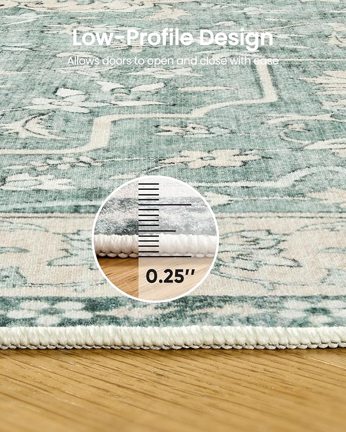 Amada 5x7 Area Rugs, Non-Slip Washable Rug with Low Profile, Durable Bound Edge, Soft Vintage Rug for Living Room, Bedroom, Dinning Room, Home Office