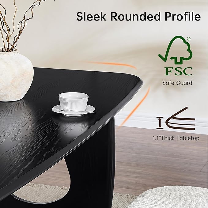 Morden Fort Modern Dining Table for 4-6 People,68'' Rectangle Dining Table, Kitchen Table with Pedestal Base, Dinner Table for Dining Room, Kitchen, Living Room (Black)