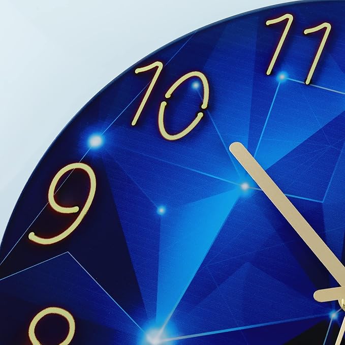 Lafocuse 12 Inch Silent Blue Wall Clocks Battery Operated for Bedroom, Blue Glass Wall Clock for Living Room Kitchen Decor