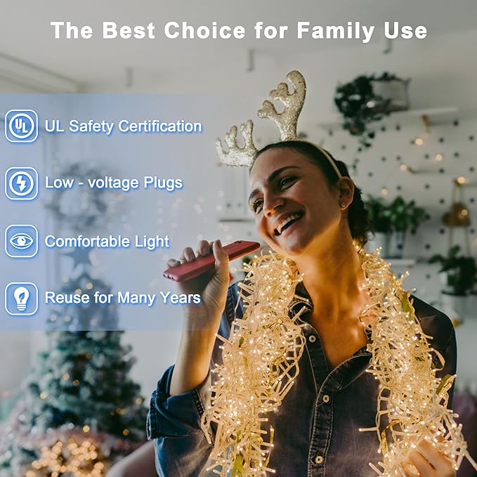 200 LED 66ft Christmas String Lights Indoor Outdoor, 8 Modes Christmas Fairy Lights with Timer & Momory, IP44 Waterproof Christmas Tree Lights for Xmas Patio Yard Fence Balcony Garden (Warm White)