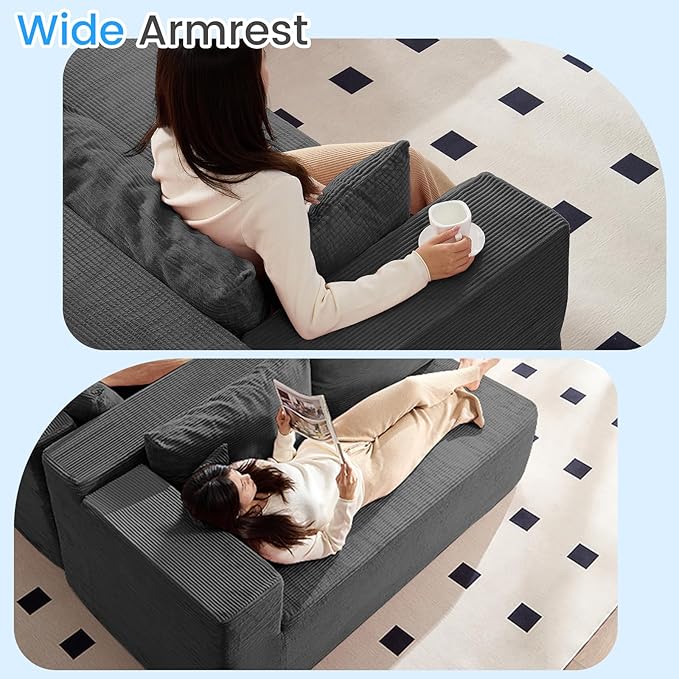 PUREMIND 106" Cloud Sectional Couch for Living Room, Corduroy L Shape Sofa with Deep Seat, Modular Boneless Foam Couch Corner Couches No Assembly Required