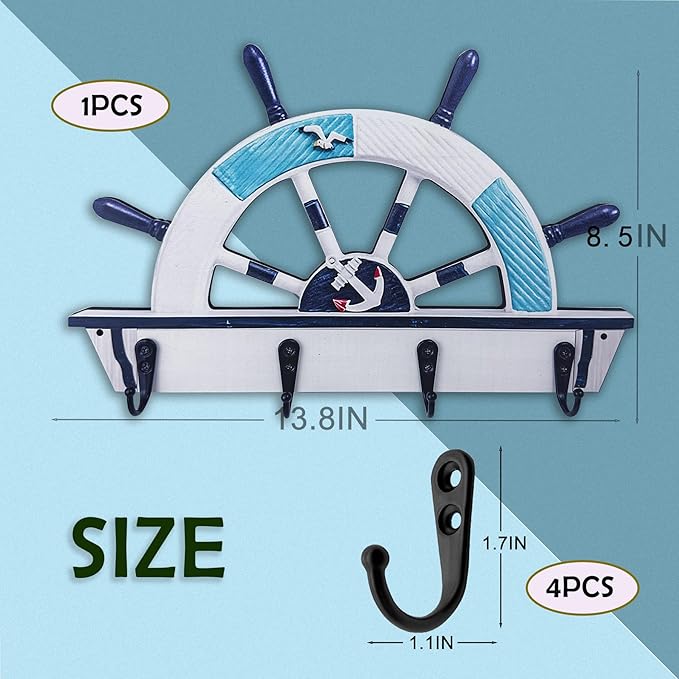 Dog Leash Holder for Wall Mount, Farmhouse Wooden Dog Claw Hooks, Paws Key Rack Accessories for Rustic Home Decor (Nautical)