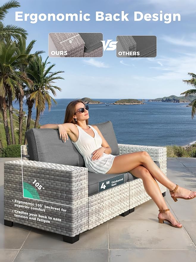 12 Piece Outdoor Wicker Rattan Sectional Sofa Set, 10-Seats Patio Furniture Conversation Set with 4" Thickened Cushions & Coffee Table, All-Weather PE Rattan for Garden, Backyard, Porch, Black