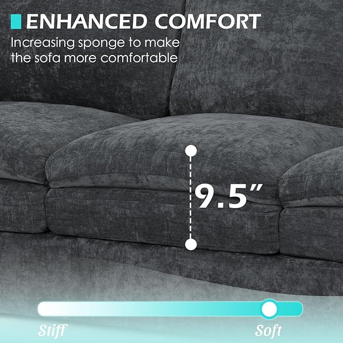 3 Pieces Chenille Sofa Set w/Arm Pillows, Upholstered Loveseat & 2 Pieces 3 Seater Sofa w/Comfortable Back Cushions, Modern 2-Seat & 3-Seat w/High-Density Foam for Living Room, Grey