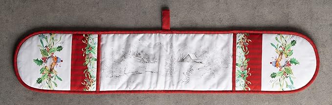 Maison d' Hermine Double Oven Mitt (7" x 35") 100% Cotton Heat Resistant BBQ Cooking Gloves with Loop for Thanksgiving Christmas Decorations Baking Cooking Handling Hot Pan (Christmas Tradition)