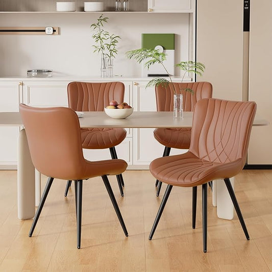 Dining Chair Set of 4 PU Leather Dining Room Chairs Upholstered Comfy Dining Chairs Modern Kitchen Armless Side Chair with Sturdy Metal Legs,Umber