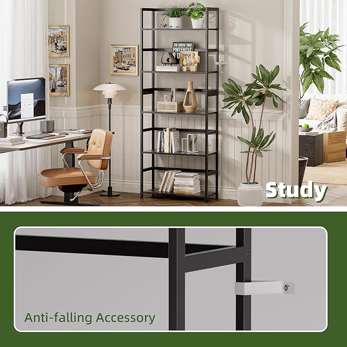 5-Tier Bamboo Wood Ladder Bookshelf, Tall Display Storage Shelf, Large Bookcase Modern Industrial Stand Organizer for Home, Office, Living Room, Kitchen, Bedroom, Black