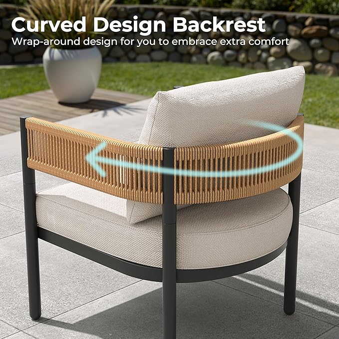 Grand patio 6-Piece Wicker Outdoor Furniture Set with Natural Thick Cushions and Coffee Table, Patio Sofa Conversation Set for Backyard, Balcony, Garden