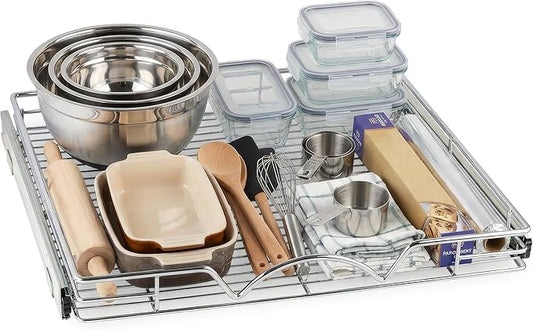 HOLDN’ STORAGE Pull Out Cabinet Organizer, Heavy Duty Caddy w/Lifetime Limited Warranty -20”W x 21”D - Requires At Least 21-1/4” Cabinet Opening, Steel Metal Cabinet Drawers Slide Out, Chrome