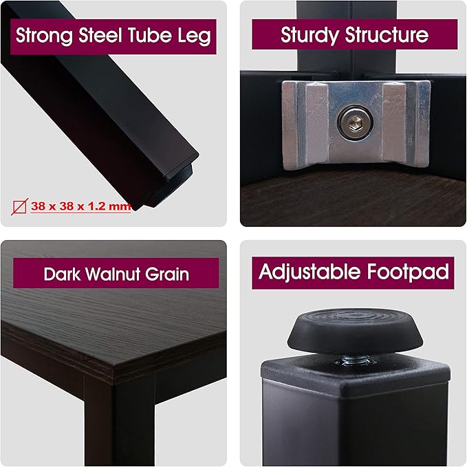 55 inch Large Computer Desk Wood, Modern Simple Style Desk for Home Office, Bedroom, Study Student Writing Desk, Small Spaces, Black Metal Frame, Dark Walnut Top