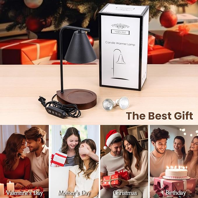 Marycele Candle Warmer Lamp with Timer Black, Birthday Gifts for Women Men, House Warming Gifts New Home Decor Aesthetic Black Walnut, Electric Dimmable Wax Melt Warmer for Jar Candles