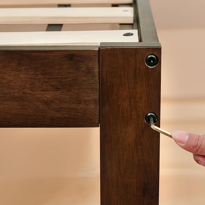 Hokway Wood King Bed Frame and Headboard- No Wobble,Noise-Free,Easy Assembly with Precise Holes,12 in Reinforced Center Legs,No Box Spring Needed,Walnut