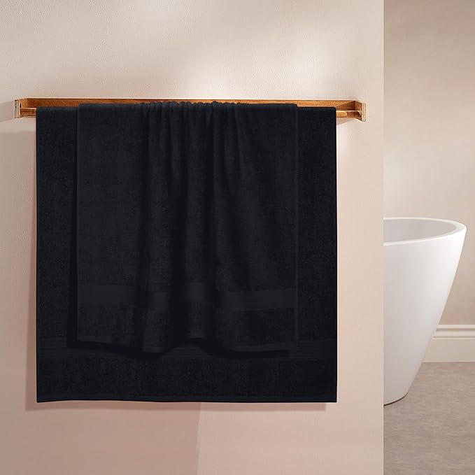 BOUTIQUO Cotton 2 Pack Oversized Bath Towel Set, Large Bath Towels 27x54, Ultra Soft, Absorbent, Compact, Quick Drying and Lightweight, Eco-Friendly and 100% Recyclable Towel Set - Black