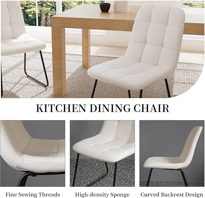 Dining Chairs Set of 2, Modern Kitchen Faux Leather Dining Room Chairs for Kitchen Living Dining Room (2 White)