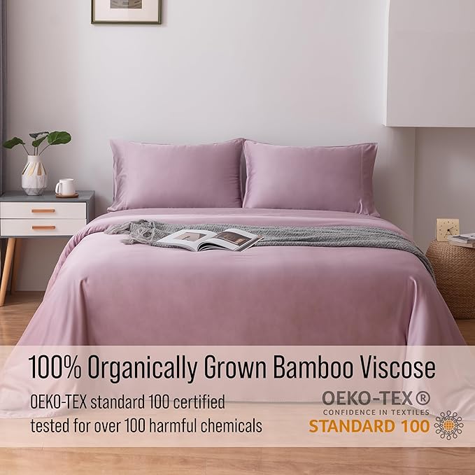 Bella Coterie Luxury Bamboo Viscose Twin Size Sheet Set | 100% Organically Grown | Ultra Soft | Cooling for Hot Sleepers | 18" Deep Pocket [Lilac]