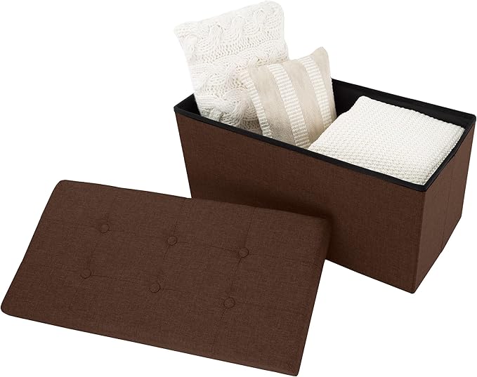 Lavish Home Ottoman Set of 2 - Ottoman Foot Rest, Linen Chest, or Storage Bench Set - 30in Ottomans for Living Room, Bedroom, Dorm Storage (Brown)