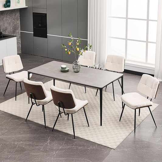 BFZ Dining Chairs Set of 6, Mid Century Modern Kitchen Chairs with Walnut Bentwood Back and Metal Legs, Upholstered Fabric Dining Room Chairs for Kitchen, Living Room