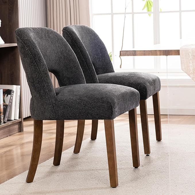VKNOW Wooden Dining Chairs Set of 4, Modern Fabric Upholstered Dining Room Chair Kitchen Chairs, Farmhouse Dinner Chair for Kitchen Dining Room, Charcoal