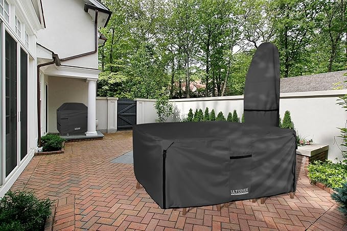 ULTCOVER 600D Tough Canvas Heavy Duty Square Patio Table and Chair Cover - Waterproof Outdoor General Purpose Furniture Covers 86 inch, Black