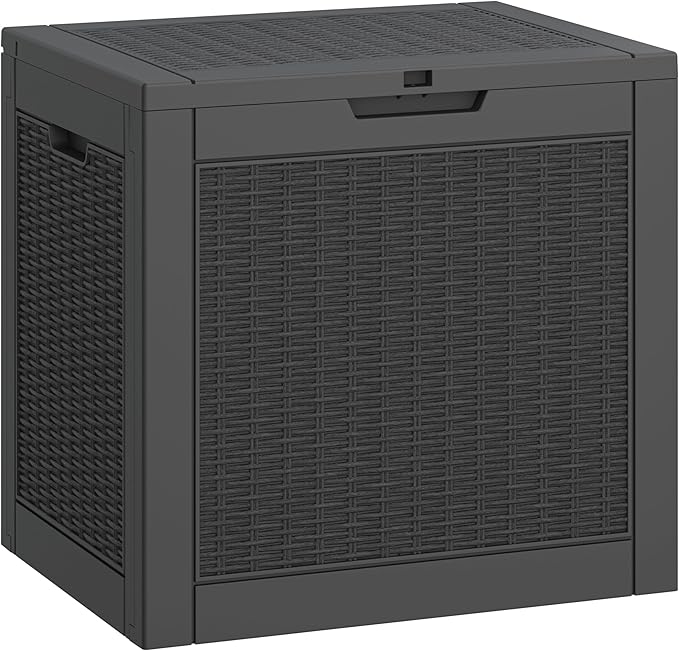 31 Gallon Deck Box, Resin Outdoor Storage Box, Waterproof and UV Resistant Deck Box, Lightweight Storage Box for Garden Tools, Pool Supplies